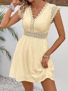 Floral Lace Detail A-Line Cocktail Dress