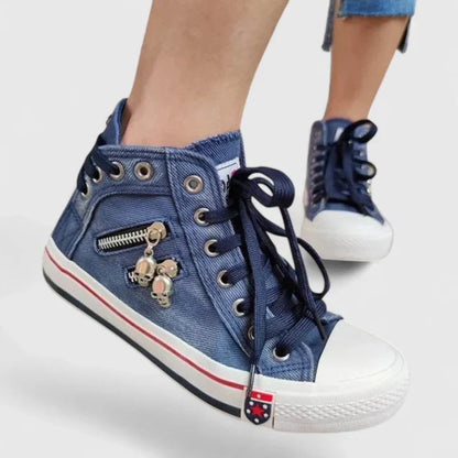 Denim Canvas High-Top Lace-Up Trainers