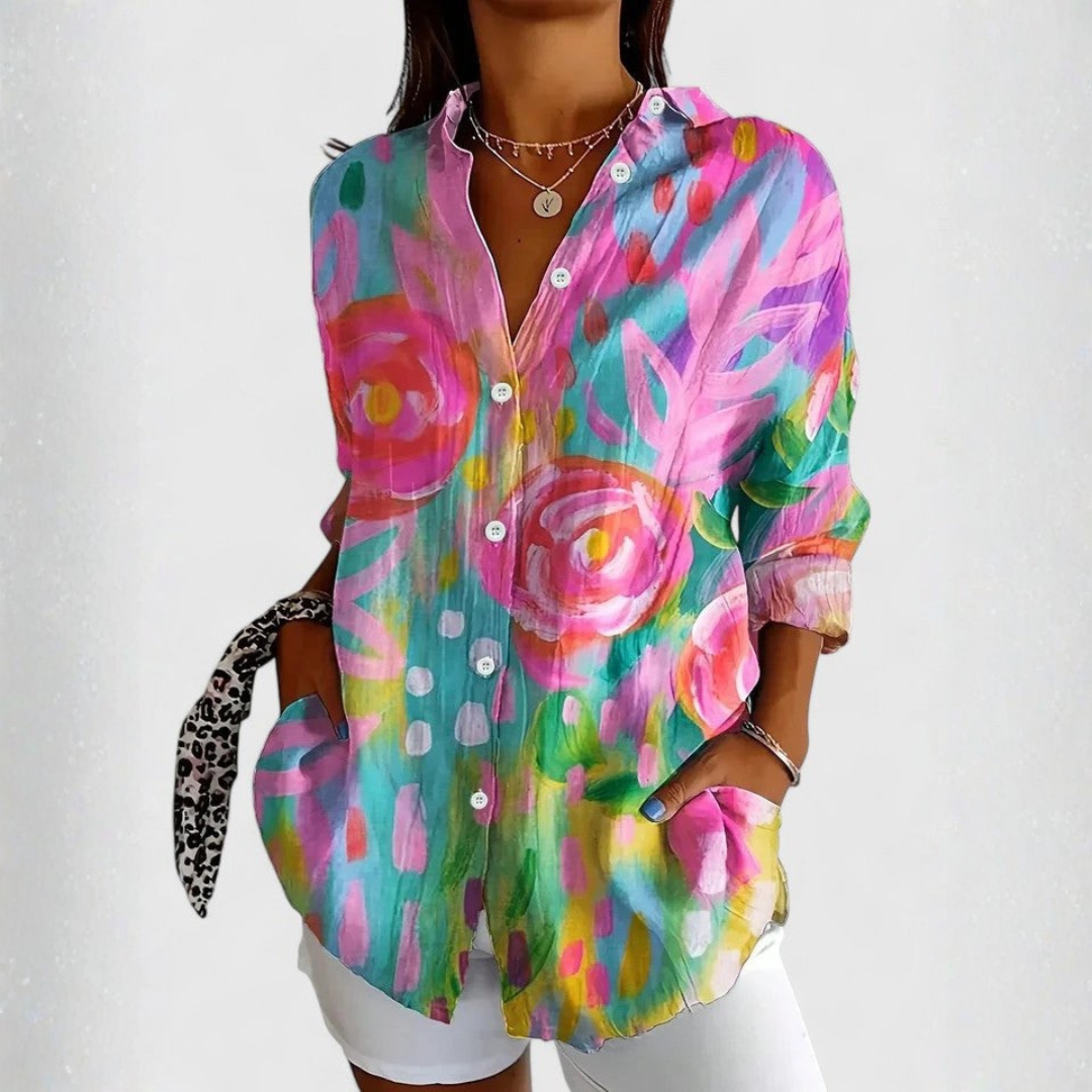 Lively Botanical Print Button-Up Shirt