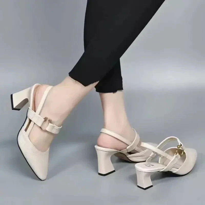 Pointed Block Heel Mary Jane Slingbacks