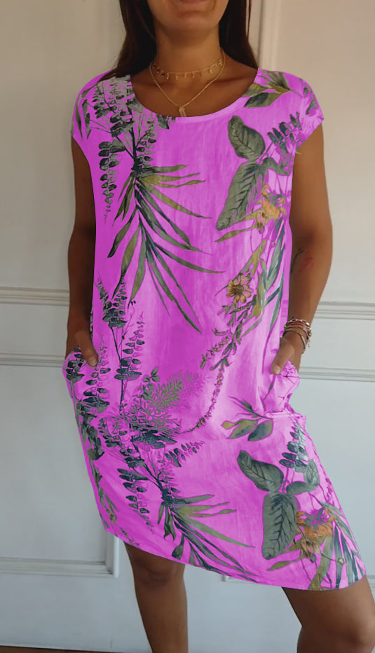 Women's Botanical Print Short Sleeve Dress