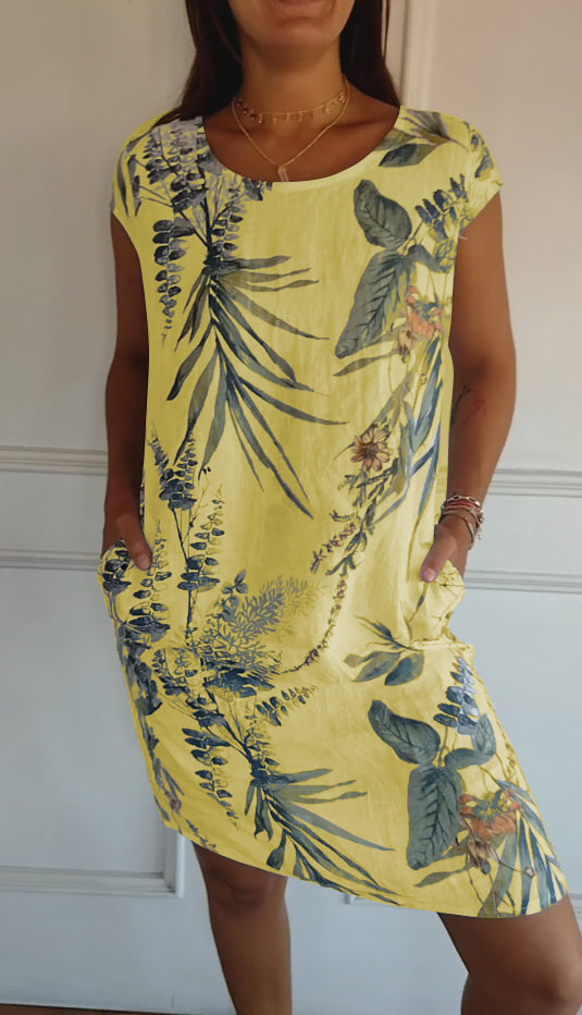 Women's Botanical Print Short Sleeve Dress