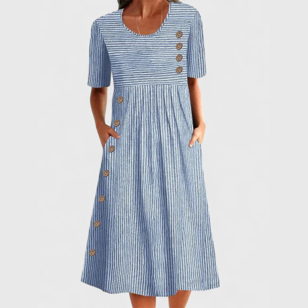 Button-Front Short Sleeve Day Dress