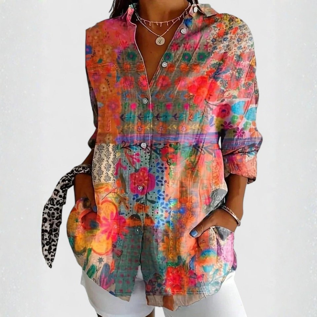 Lively Botanical Print Button-Up Shirt