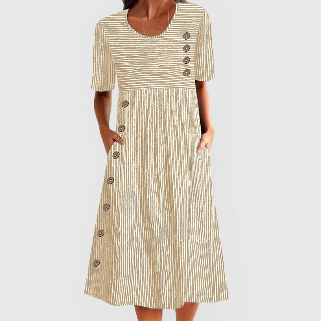 Button-Front Short Sleeve Day Dress