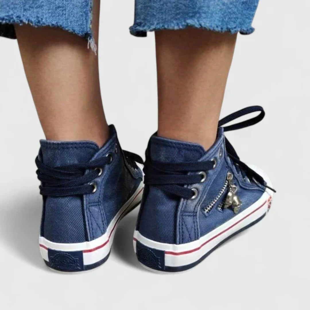 Denim Canvas High-Top Lace-Up Trainers