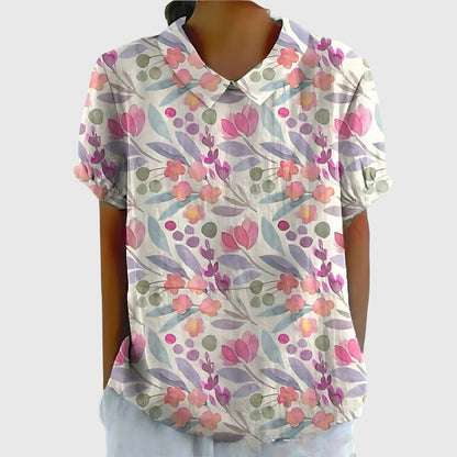 Floral Short Sleeve Collared Blouse