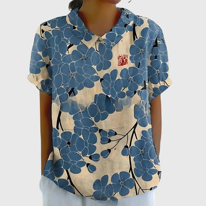 Floral Short Sleeve Collared Blouse