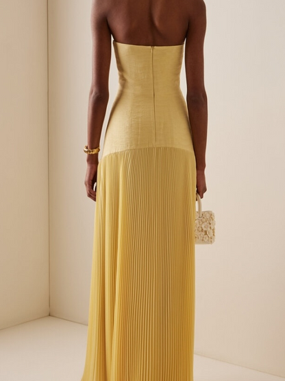 Strapless Pleated Maxi Dress