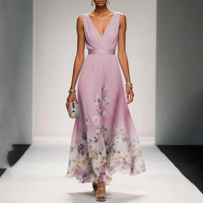 Floral V-Neck Midi Occasion Dress