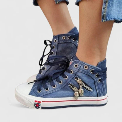 Denim Canvas High-Top Lace-Up Trainers