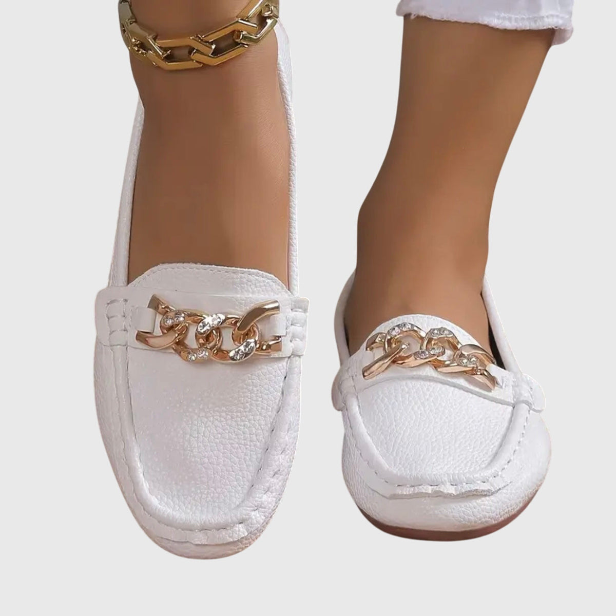 Chain Detail Leather-Look Loafers