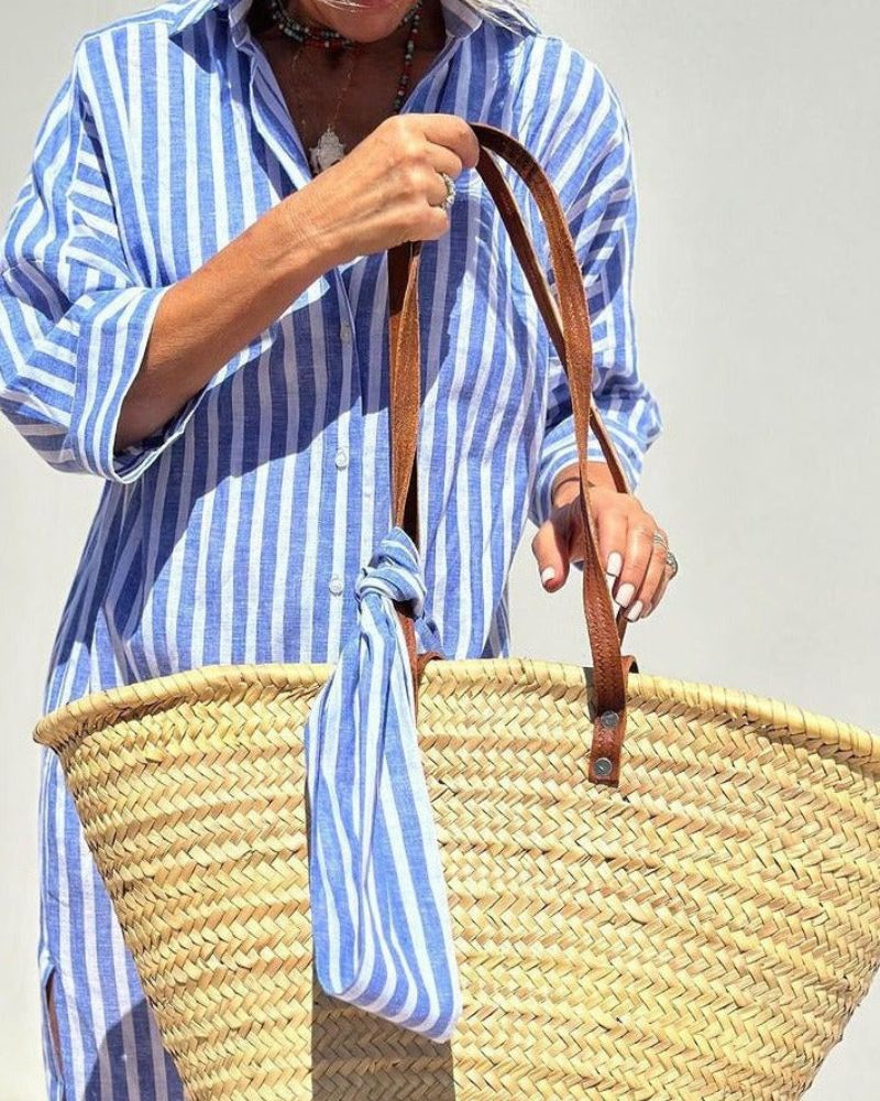 Stripe Button-Front Midi Shirt Dress
