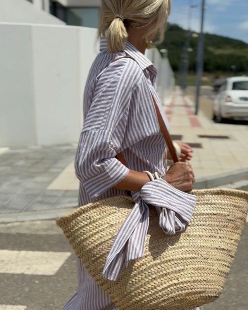 Stripe Button-Front Midi Shirt Dress