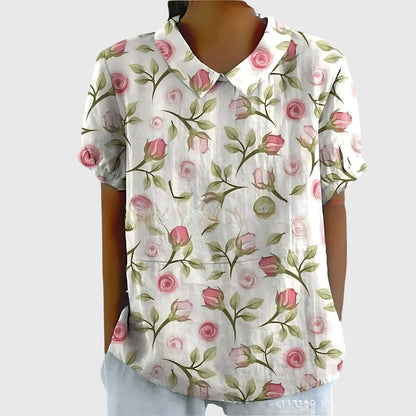 Floral Short Sleeve Collared Blouse