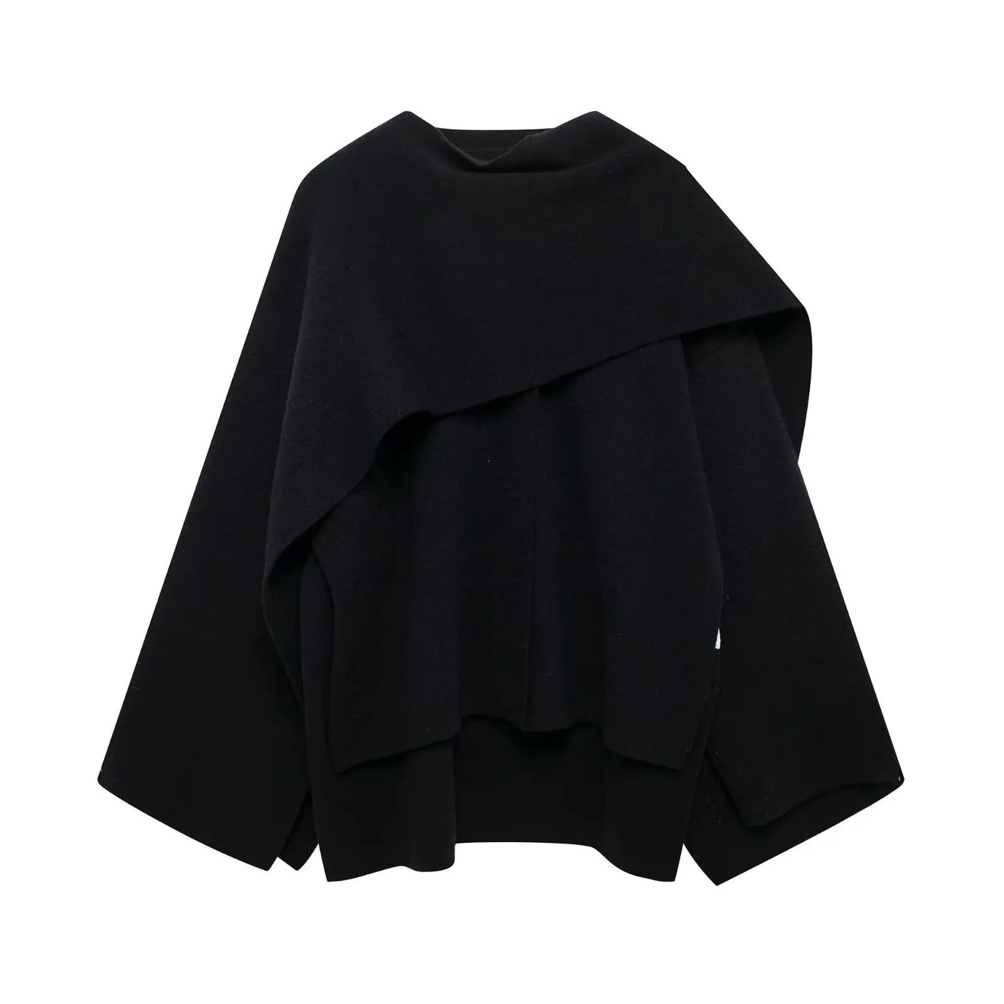 Fluid Waterfall Draped Cape Coat