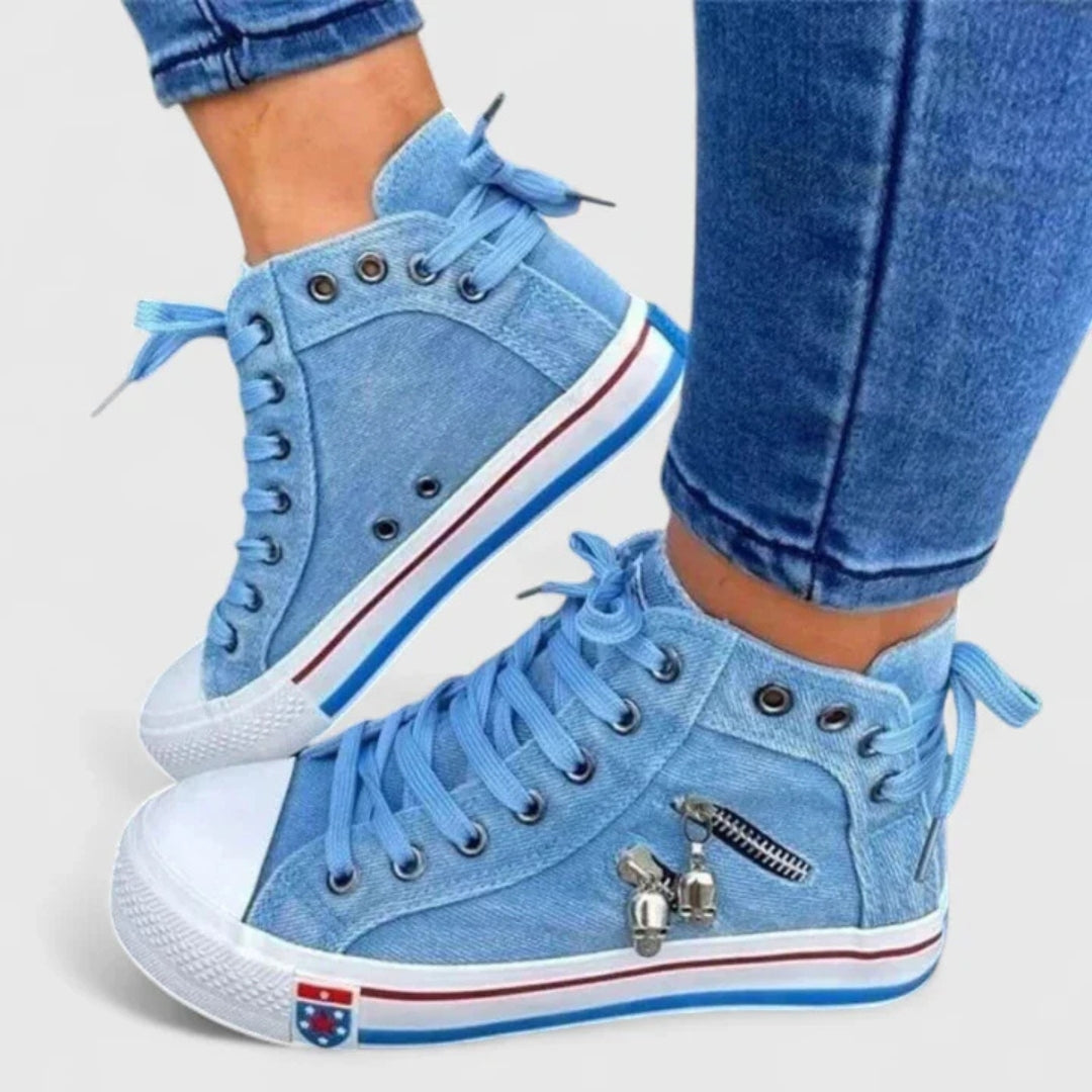 Denim Canvas High-Top Lace-Up Trainers