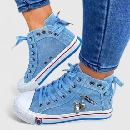 Denim Canvas High-Top Lace-Up Trainers