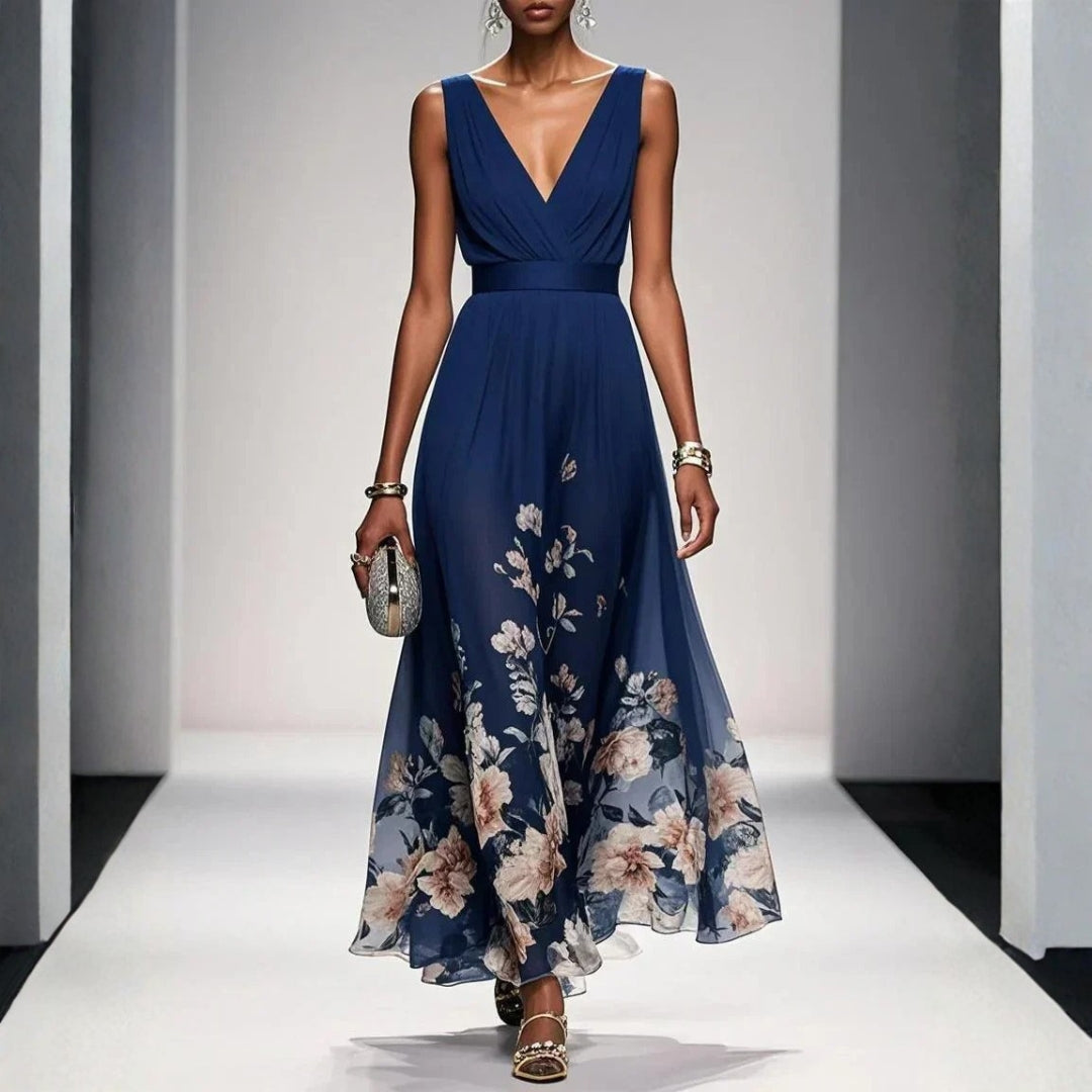 Floral V-Neck Midi Occasion Dress