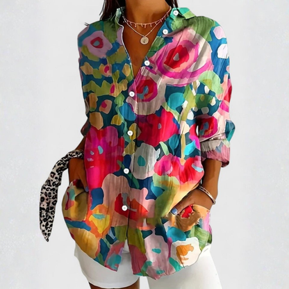 Lively Botanical Print Button-Up Shirt