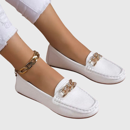 Chain Detail Leather-Look Loafers