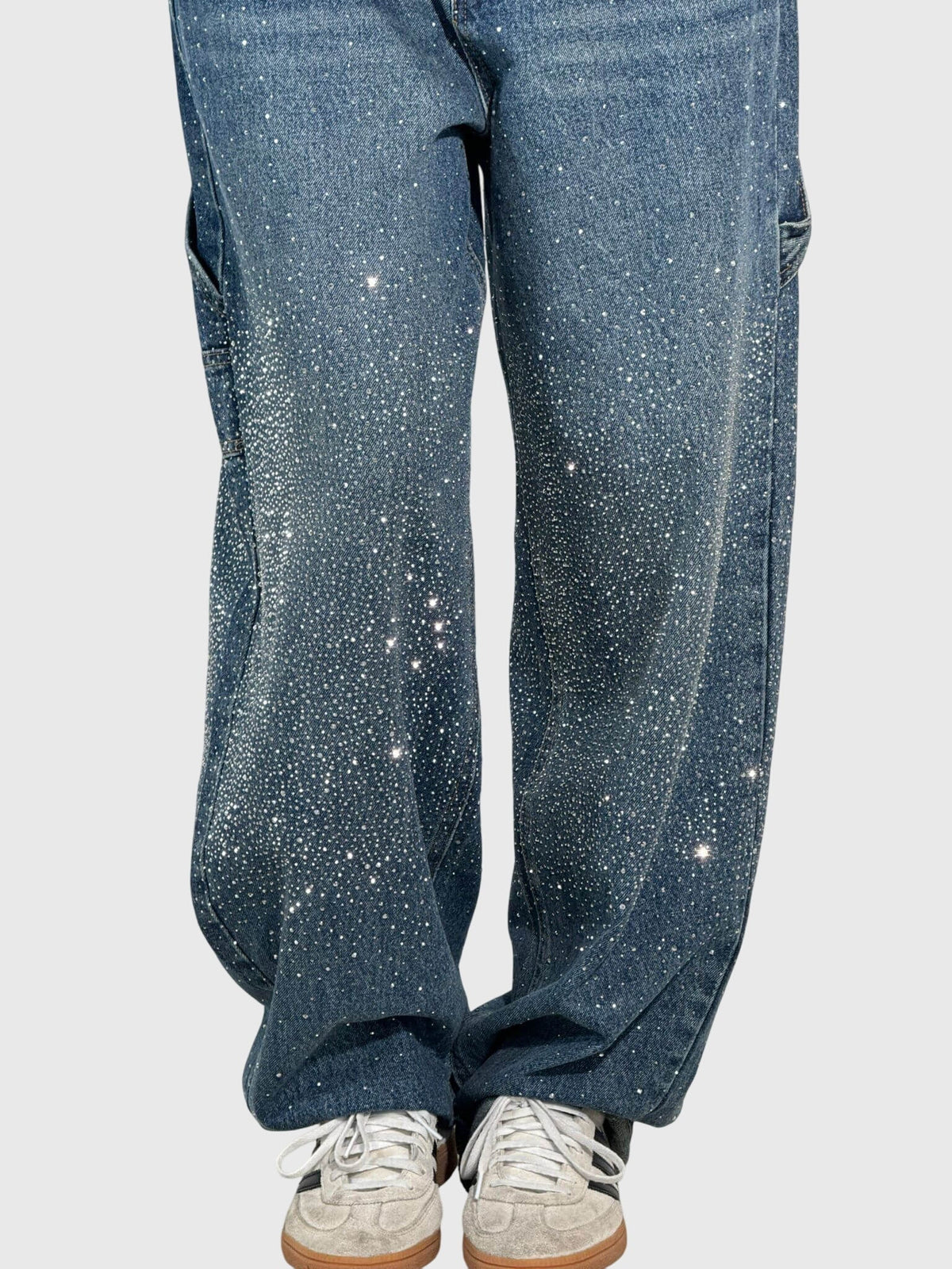 Rhinestone Detail Wide-Leg Jeans