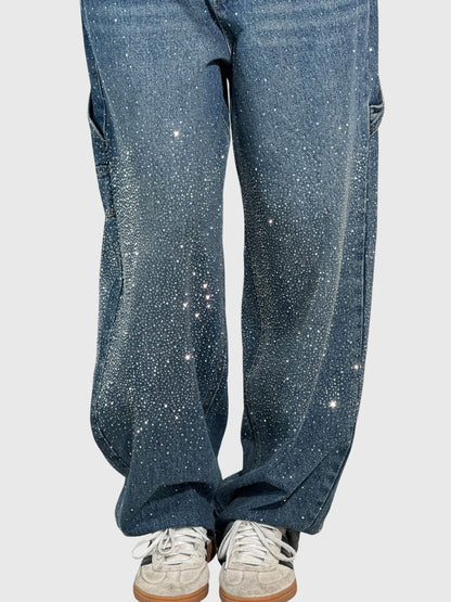 Rhinestone Detail Wide-Leg Jeans