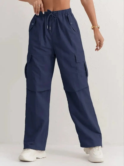 Casual Utility Cargo Pants with Drawstring Waist