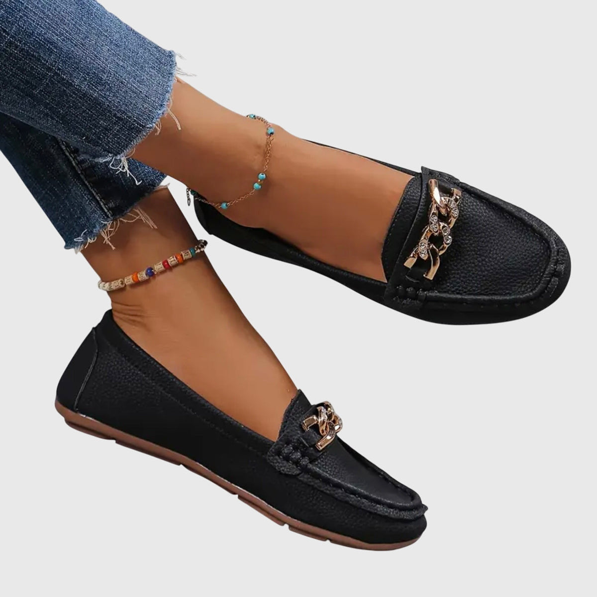 Chain Detail Leather-Look Loafers