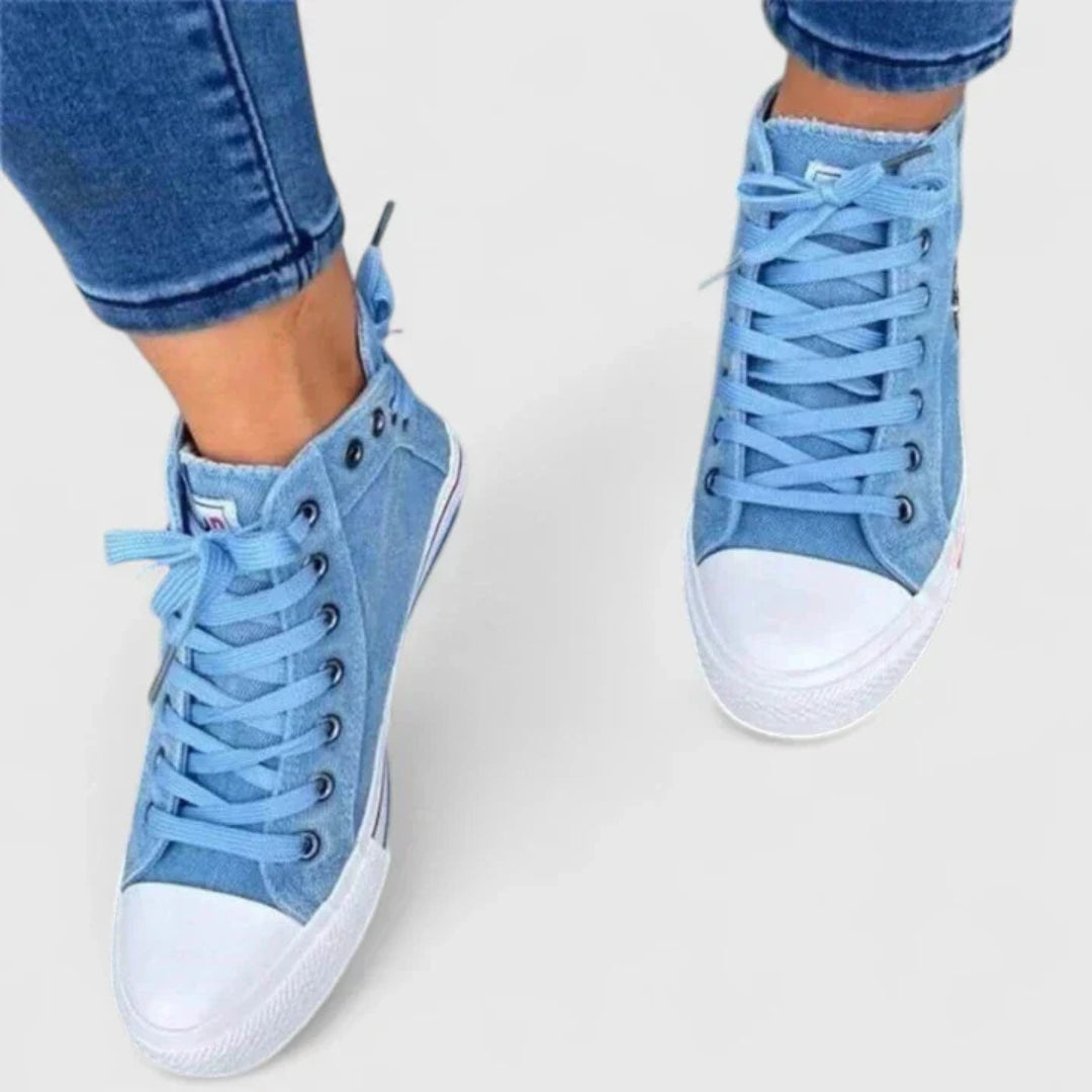 Denim Canvas High-Top Lace-Up Trainers