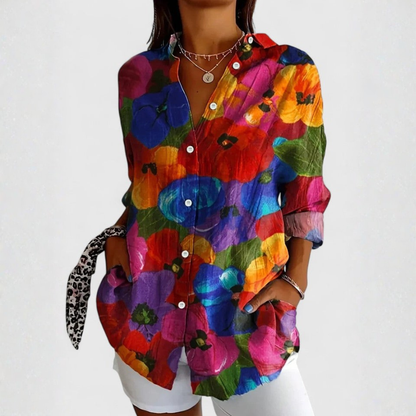 Lively Botanical Print Button-Up Shirt