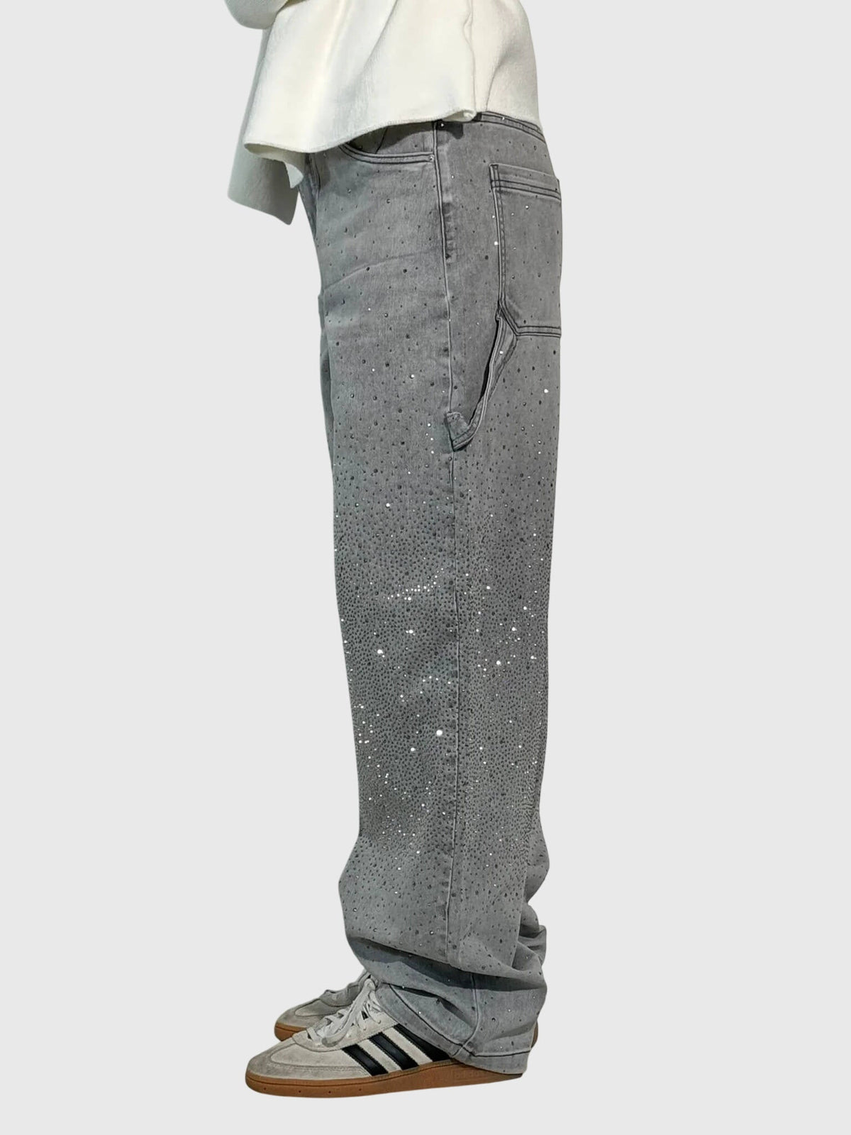 Rhinestone Detail Wide-Leg Jeans