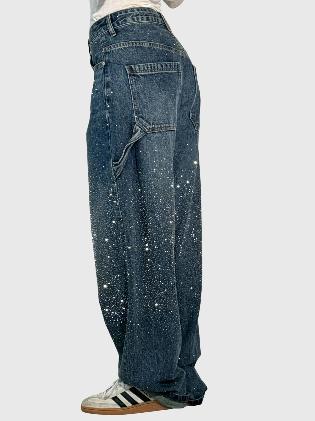 Rhinestone Detail Wide-Leg Jeans