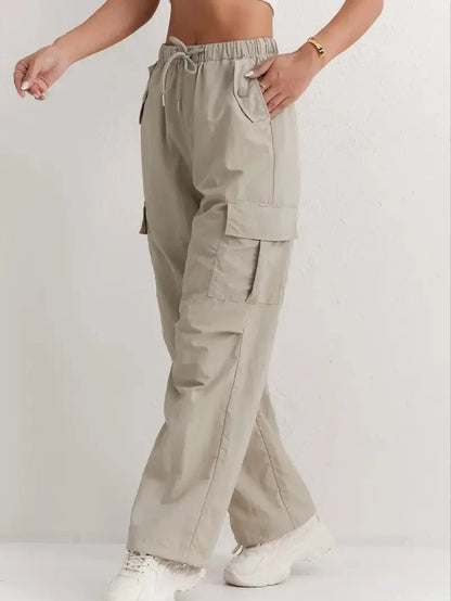 Casual Utility Cargo Pants with Drawstring Waist
