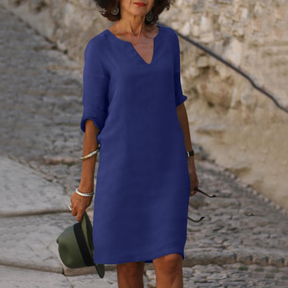 Elegant V-Neck Knee-Length Dress