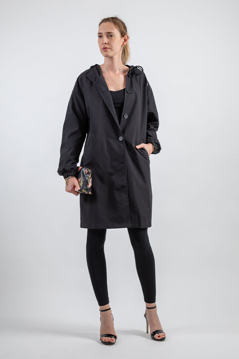 Women's Longline Hooded Coat with Button Front