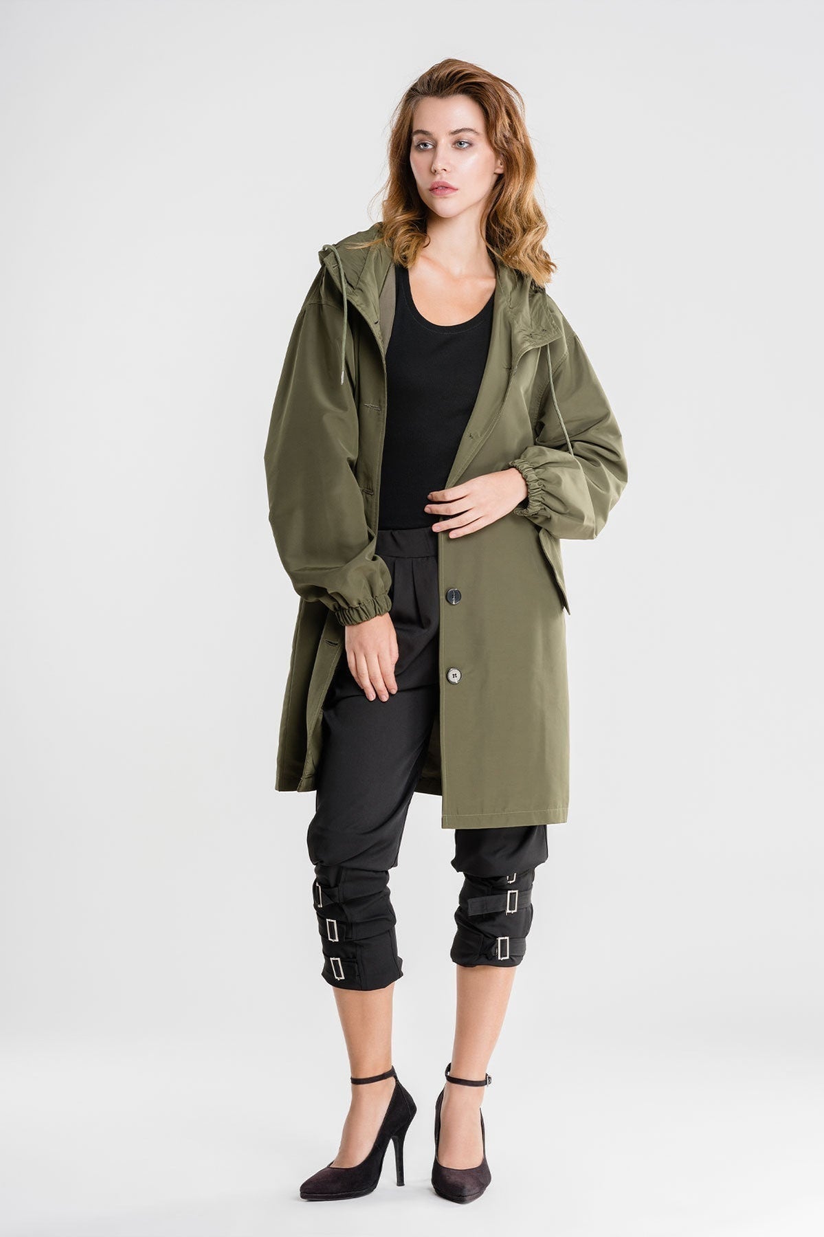 Women's Longline Hooded Coat with Button Front