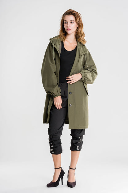 Women's Longline Hooded Coat with Button Front