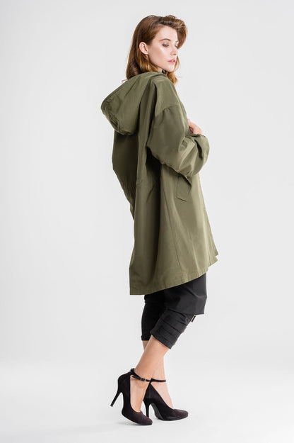 Women's Longline Hooded Coat with Button Front