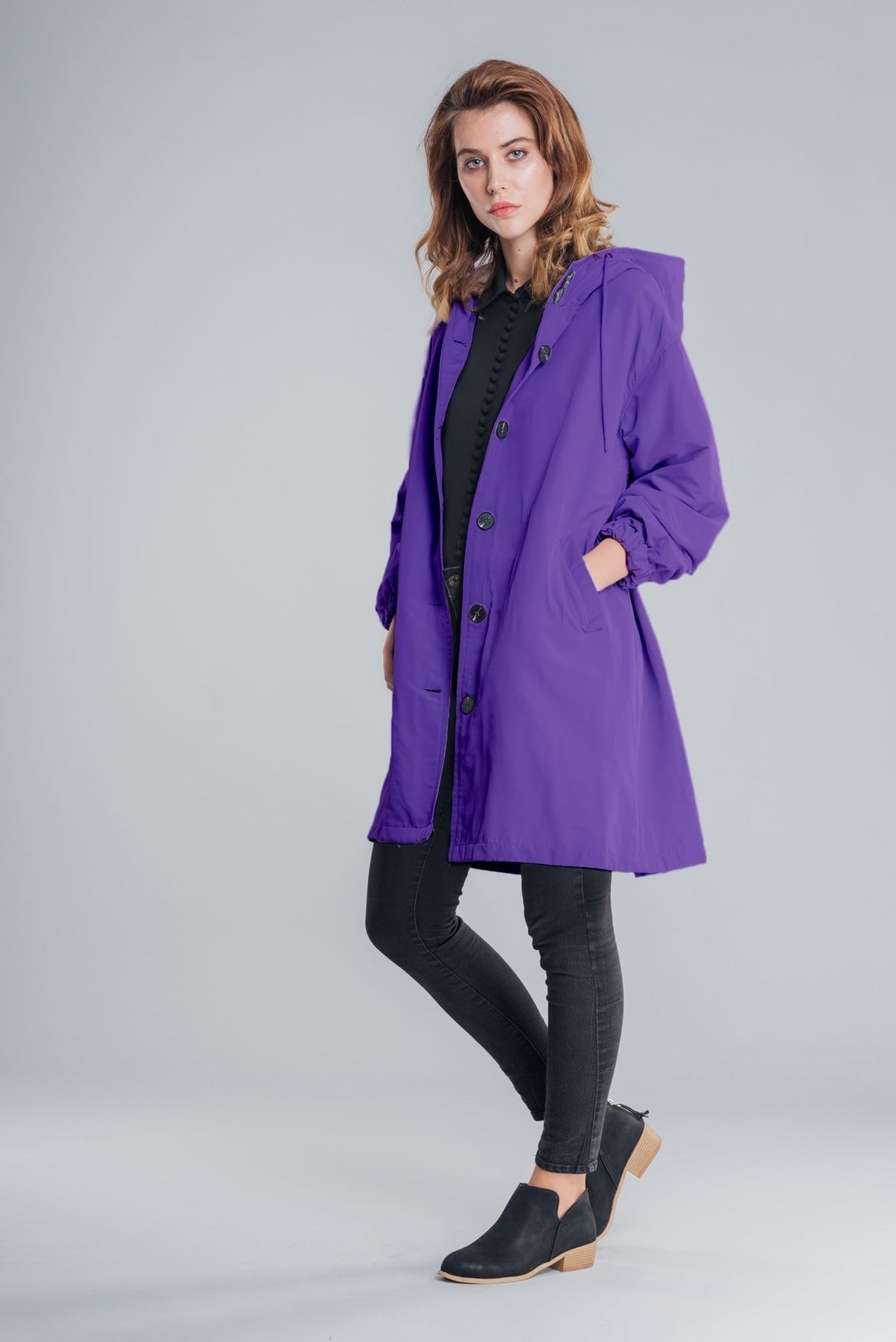Women's Longline Hooded Coat with Button Front
