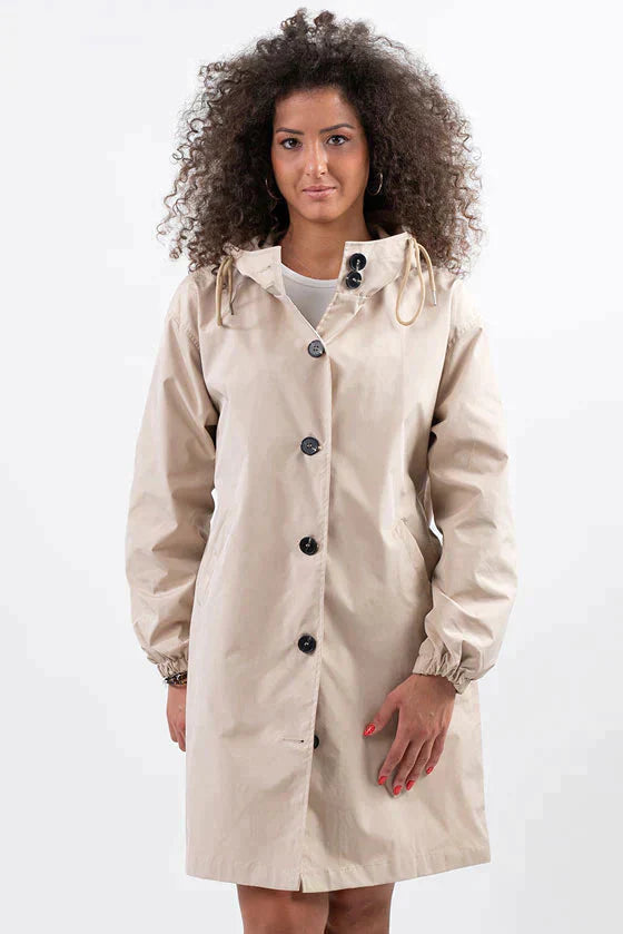 Women's Longline Hooded Coat with Button Front