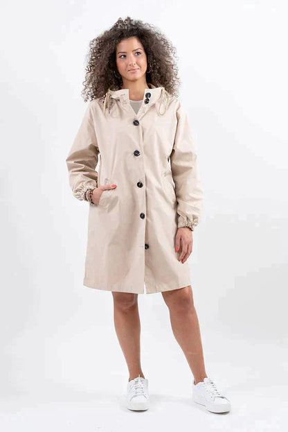 Women's Longline Hooded Coat with Button Front