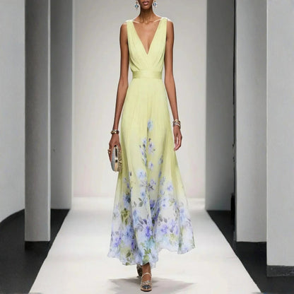 Floral V-Neck Midi Occasion Dress