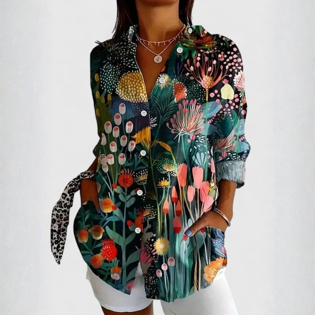 Lively Botanical Print Button-Up Shirt