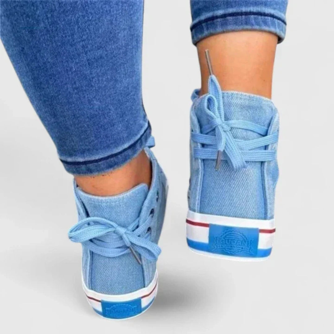 Denim Canvas High-Top Lace-Up Trainers