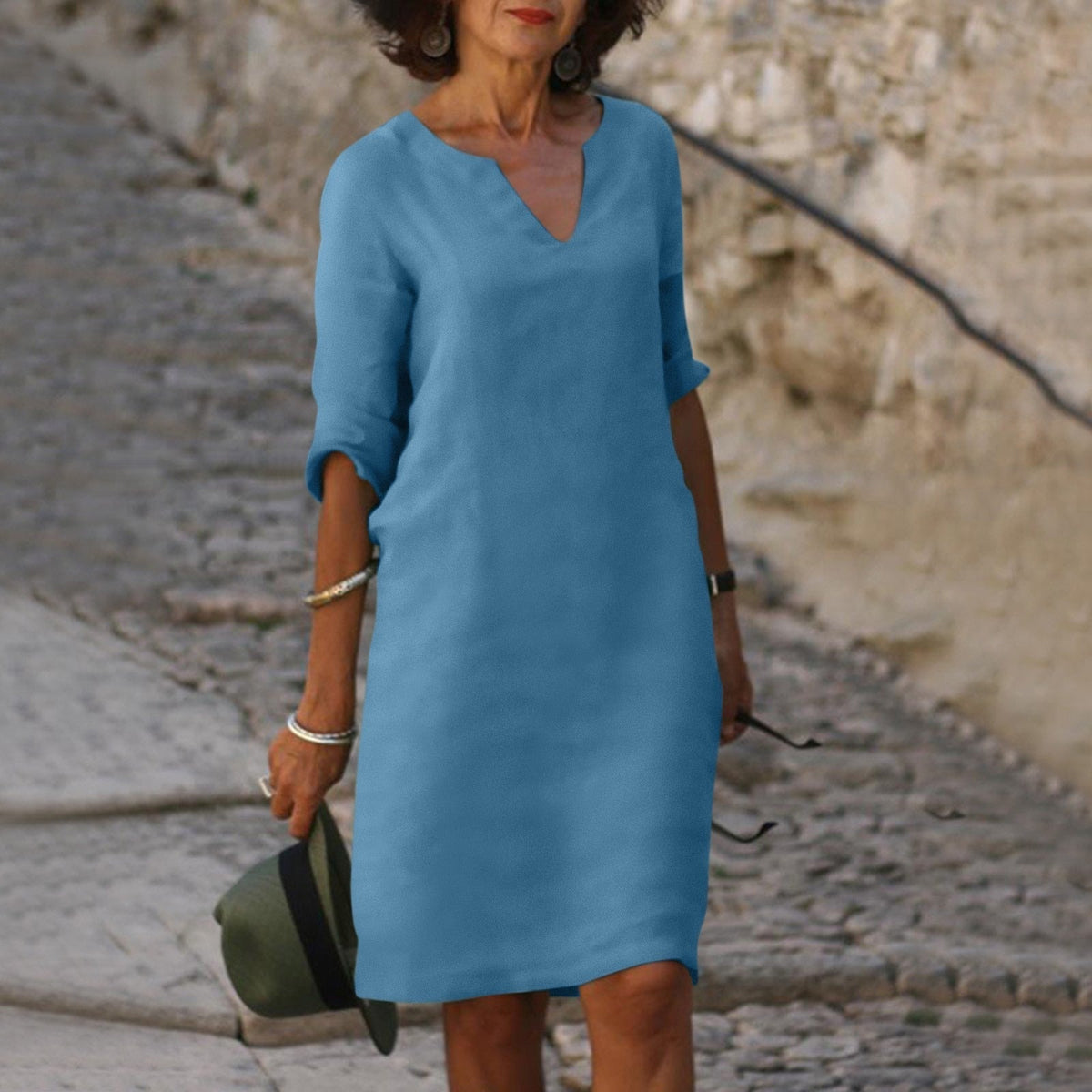 Elegant V-Neck Knee-Length Dress