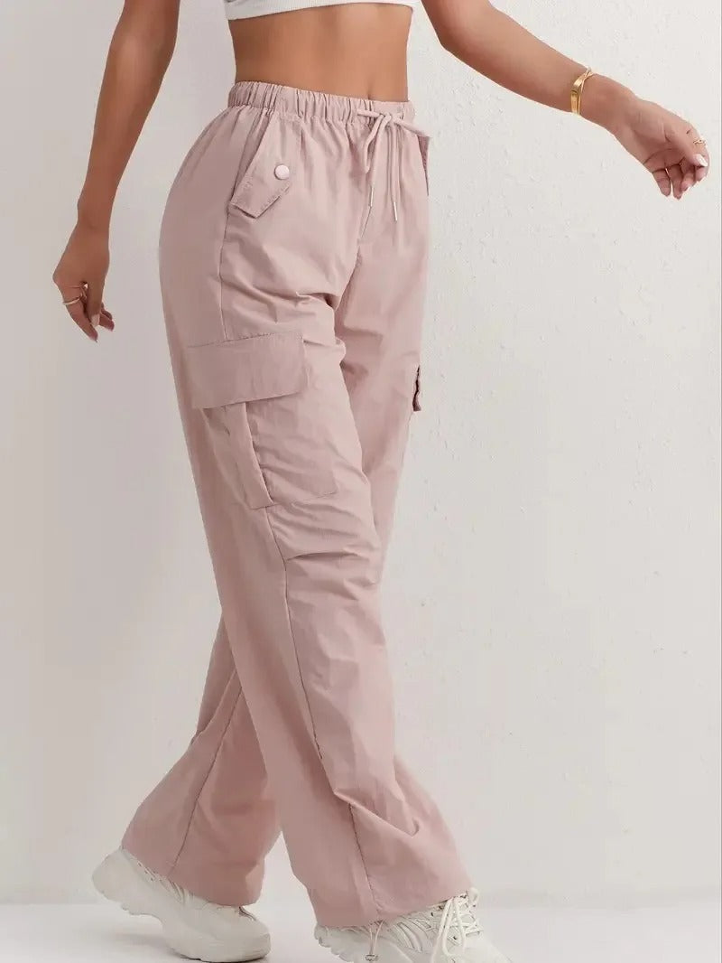 Casual Utility Cargo Pants with Drawstring Waist