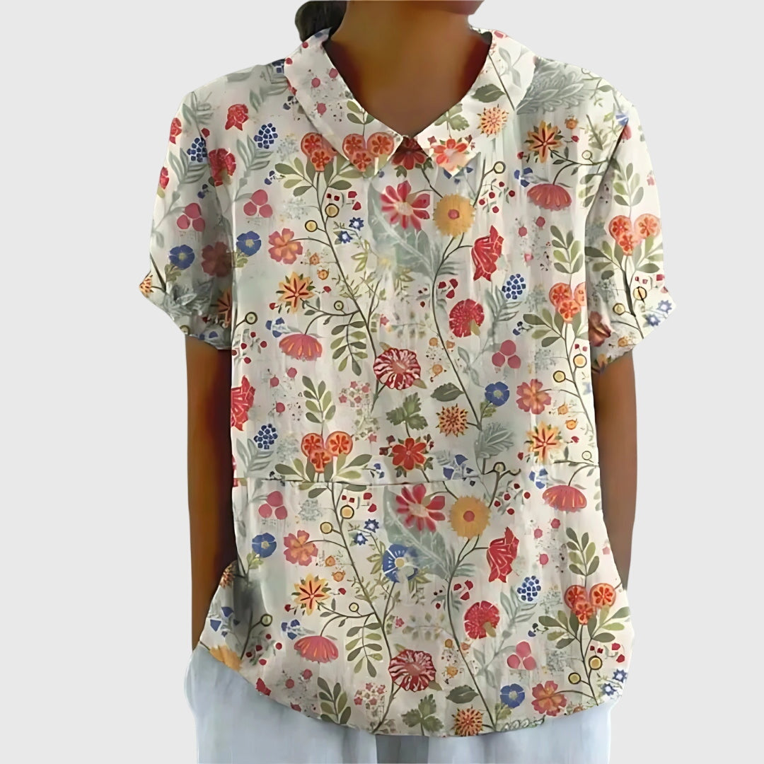 Floral Short Sleeve Collared Blouse