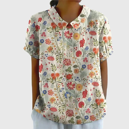 Floral Short Sleeve Collared Blouse