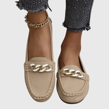 Chain Detail Leather-Look Loafers